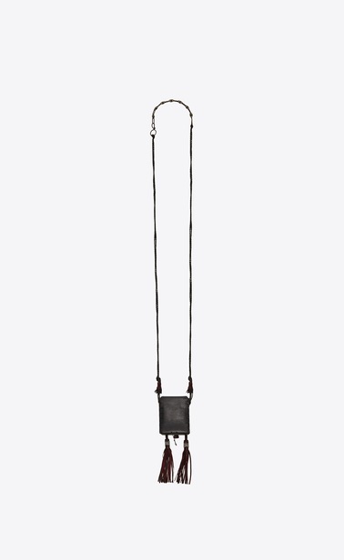 SAINT LAURENT Long necklace Man marrakech cigarette case in garnet leather, metal and mirror b_V4